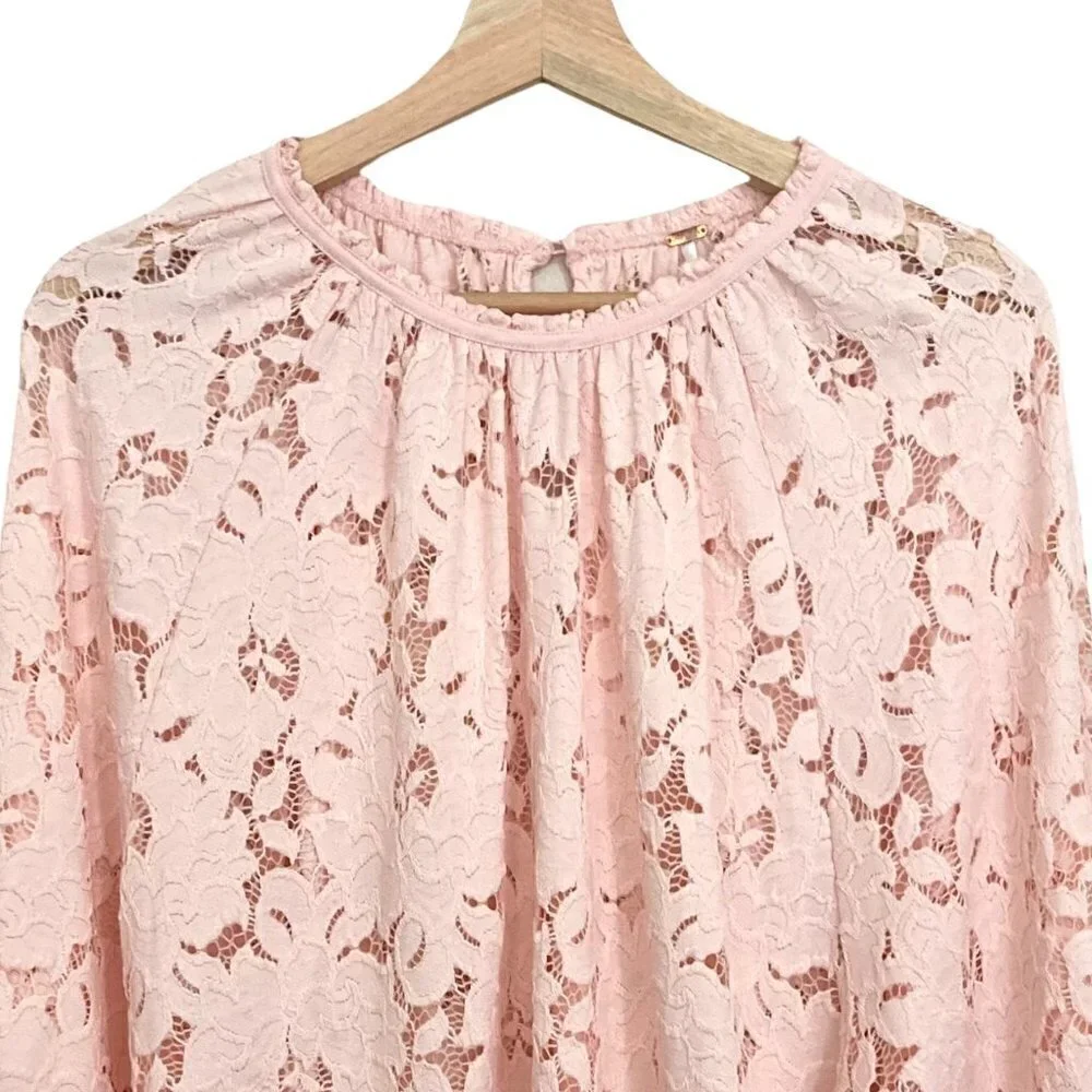 FREE PEOPLE Olivia Lace Top w/Dolman Balloon Poet Sleeves Pink Blush
